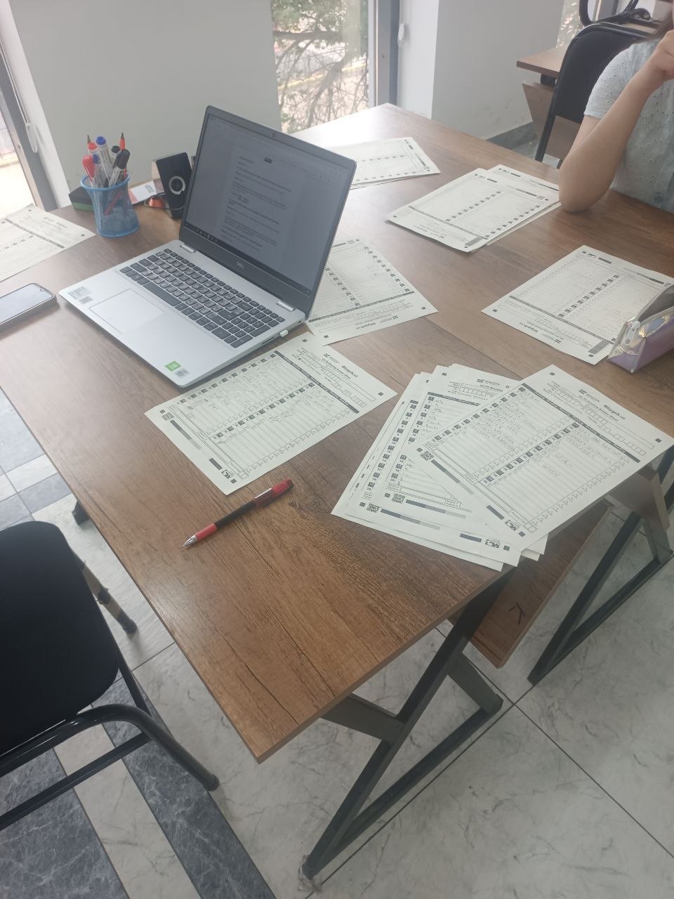 Student answer sheets during a class assessment
